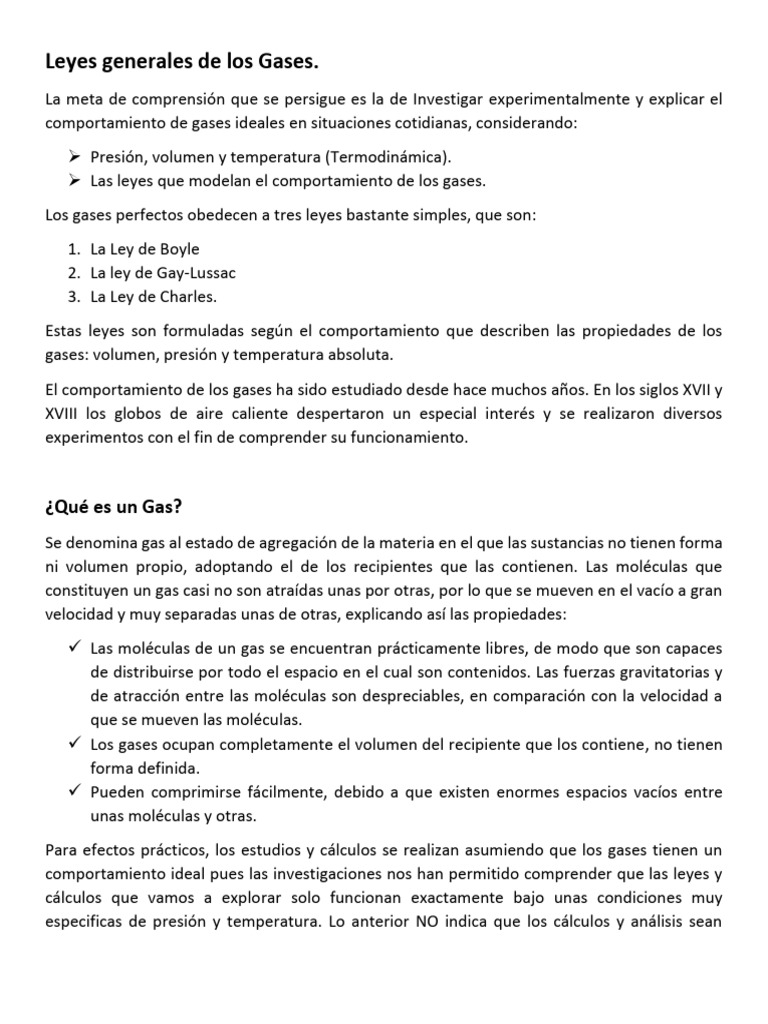 Leyes de los Gases: Comportamiento y Aplicaciones | PDF | Gases | Fases ...