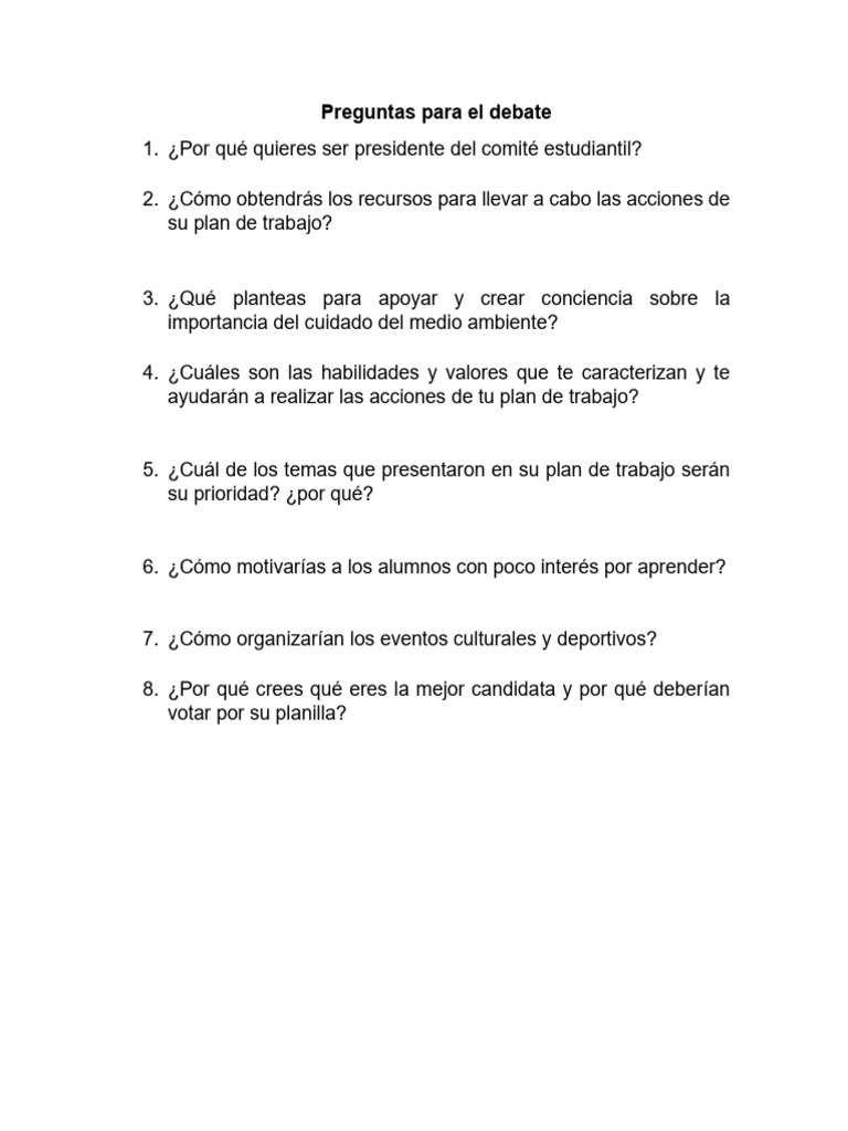 Preguntas para El Debate PDF