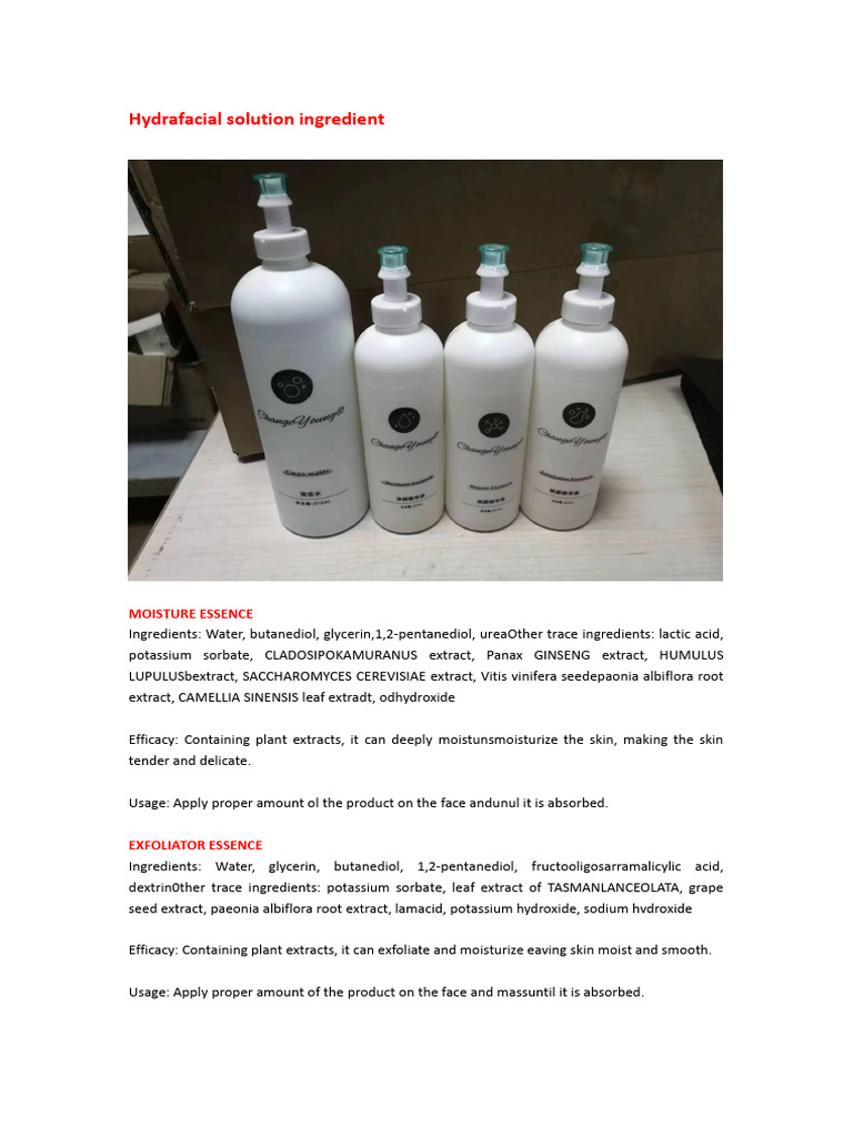 Hydrafacial Solution Ingredients Overview PDF Home & Garden