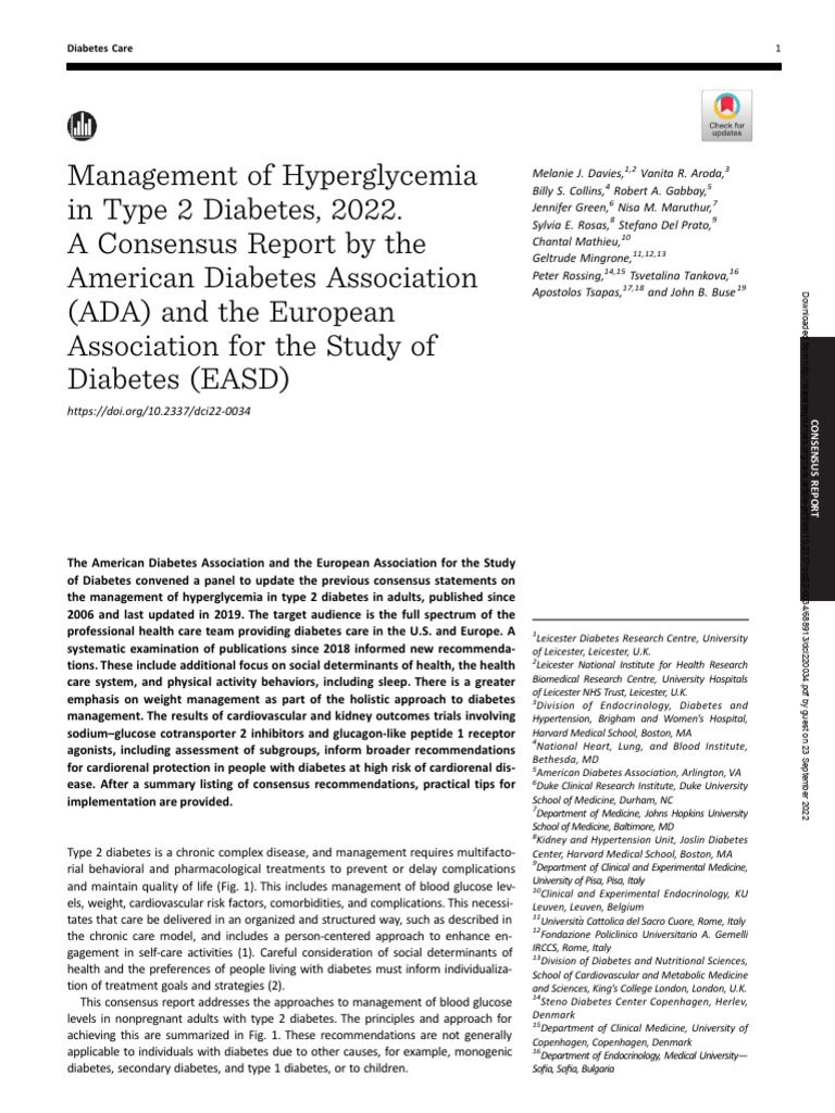 Management of hyperglycemia in type 2 diabetes 2022 a consensus