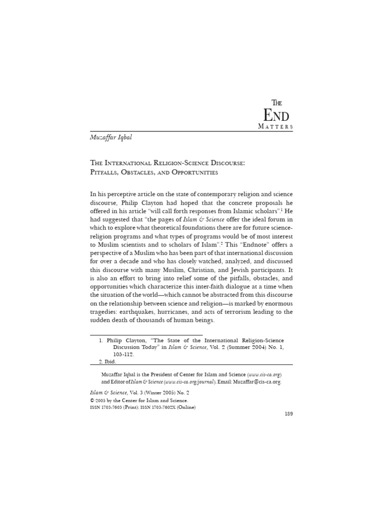 Muzaffar Iqbal The International ReligionScience Discourse