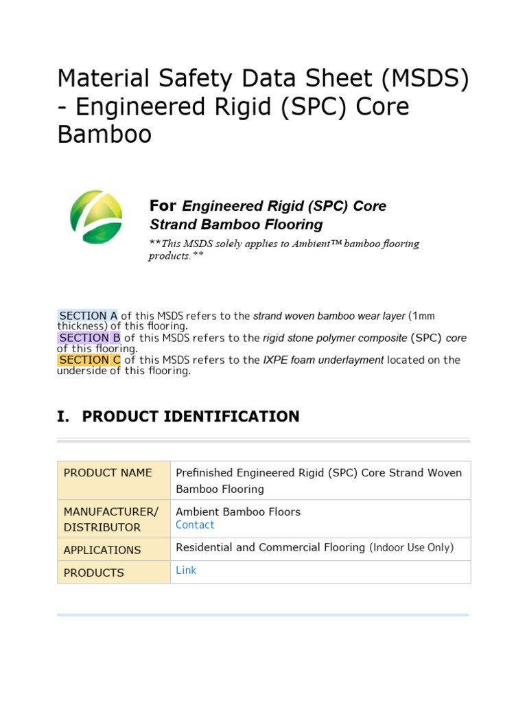 Msds SPC Bamboo PDF Formaldehyde Flooring