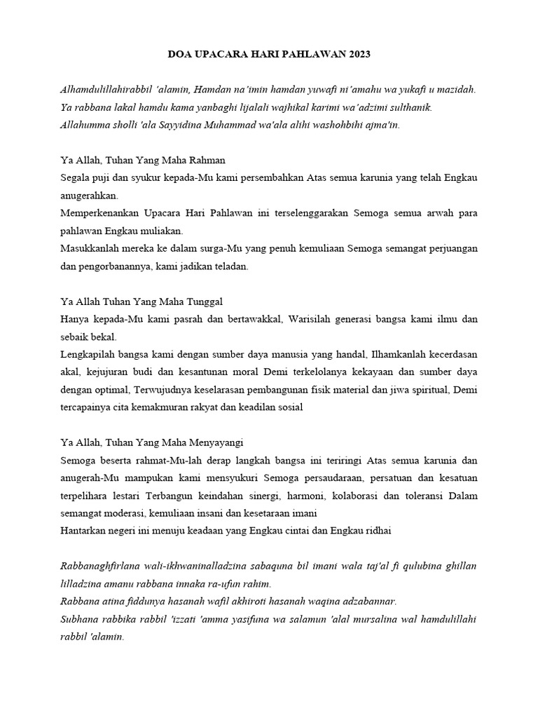 Doa Upacara Hari Pahlawan 2023 Pdf