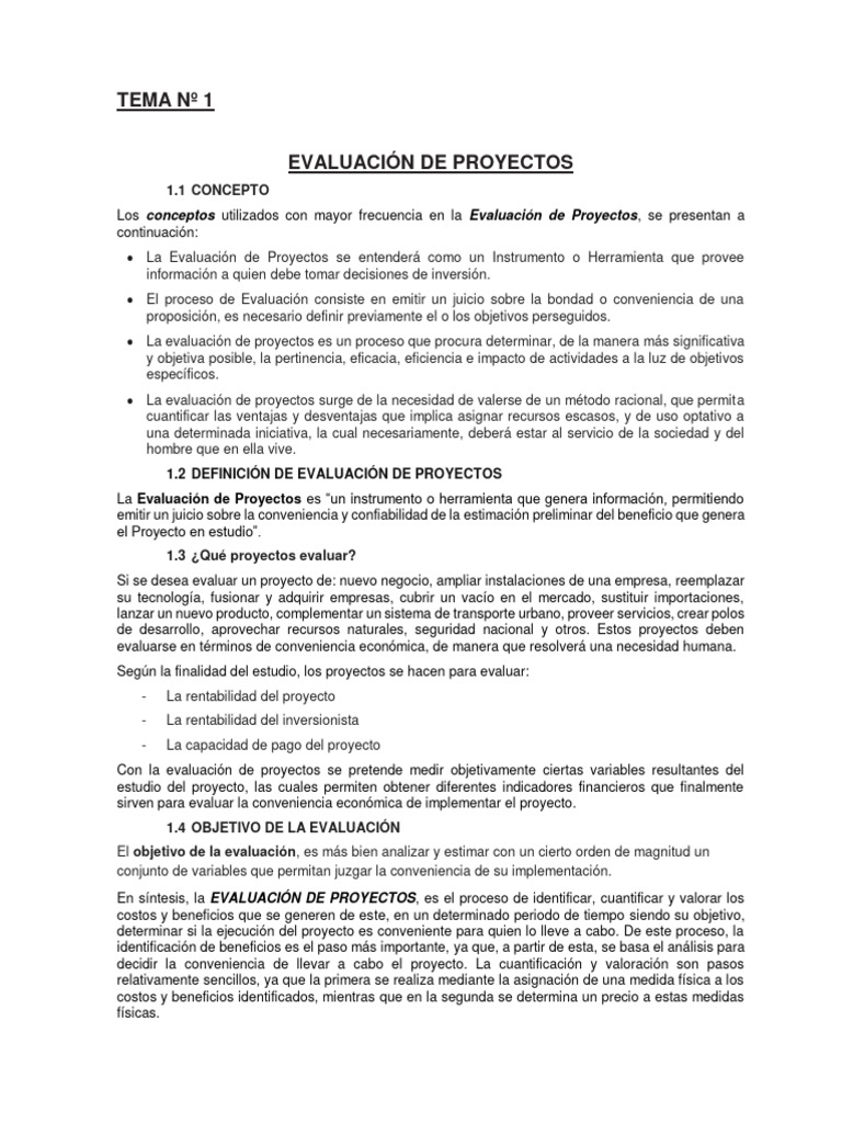Conceptos Clave en Evaluación de Proyectos | PDF | Mercado (economía ...