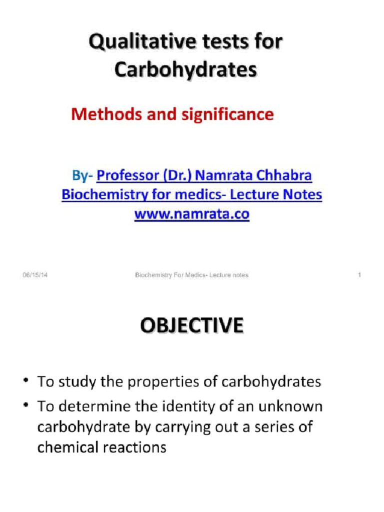Qualitative Test of Carbohydrates PDF