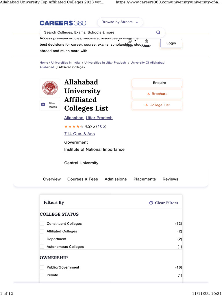 Allahabad University Top Affiliated Colleges 2023 With Courses & Fees