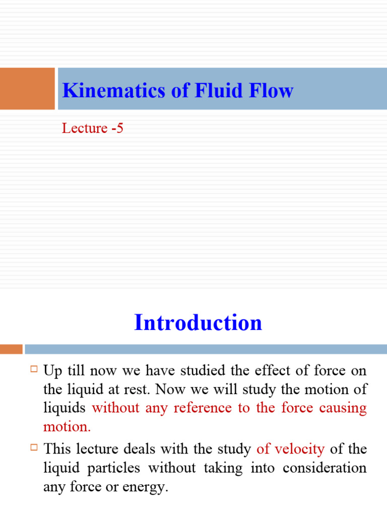 Lecture5Kinematics of Fluid Flow PDF Fluid Dynamics Laminar Flow