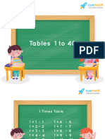Multiplication Tables From 1 To 40
