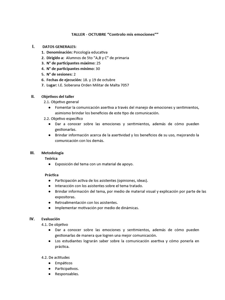 Formato de Taller | Descargar gratis PDF | Las emociones | Mente
