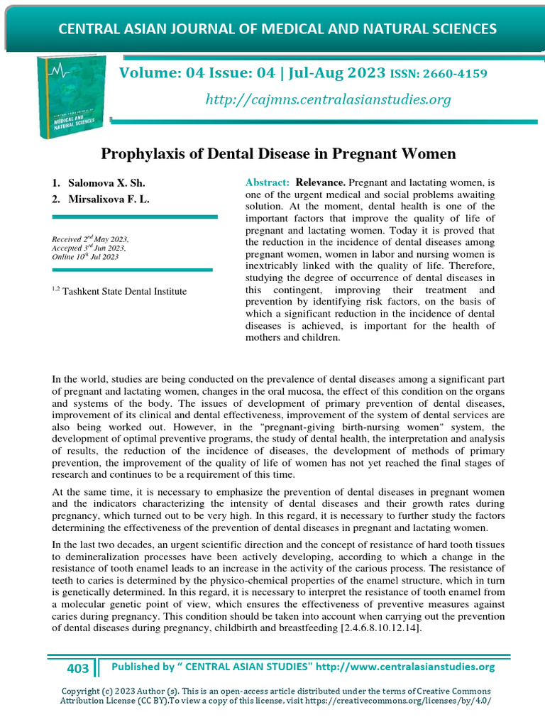 Prophylaxis of Dental Disease in Pregnant Women PDF Pregnancy