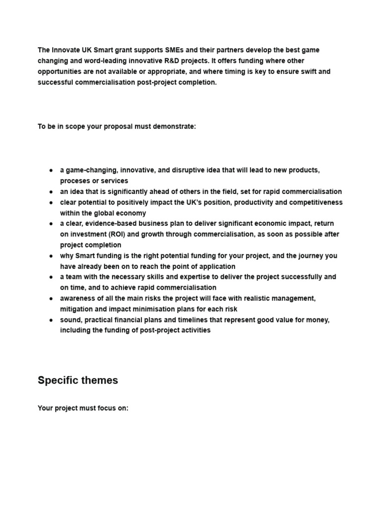 Innovate UK Smart Grant Eligibility Guide | PDF | Innovation | Risk