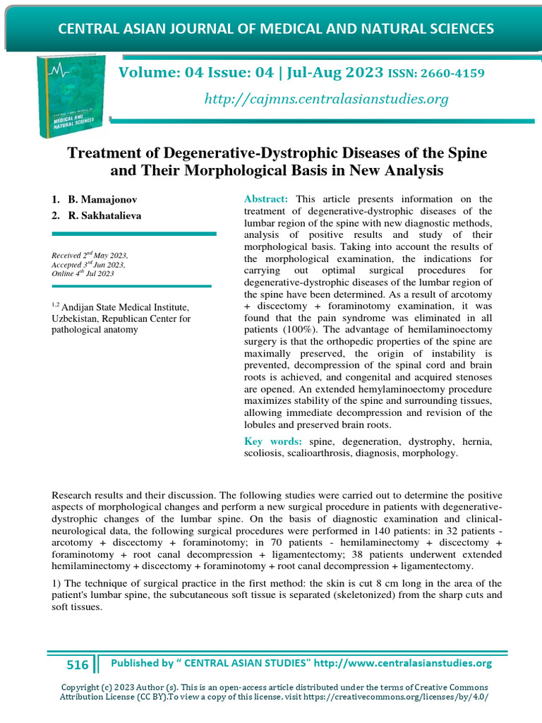 Treatment of Degenerative-Dystrophic Diseases of The Spine and Their ...
