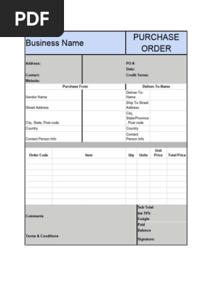 Purchase Order Format in Word