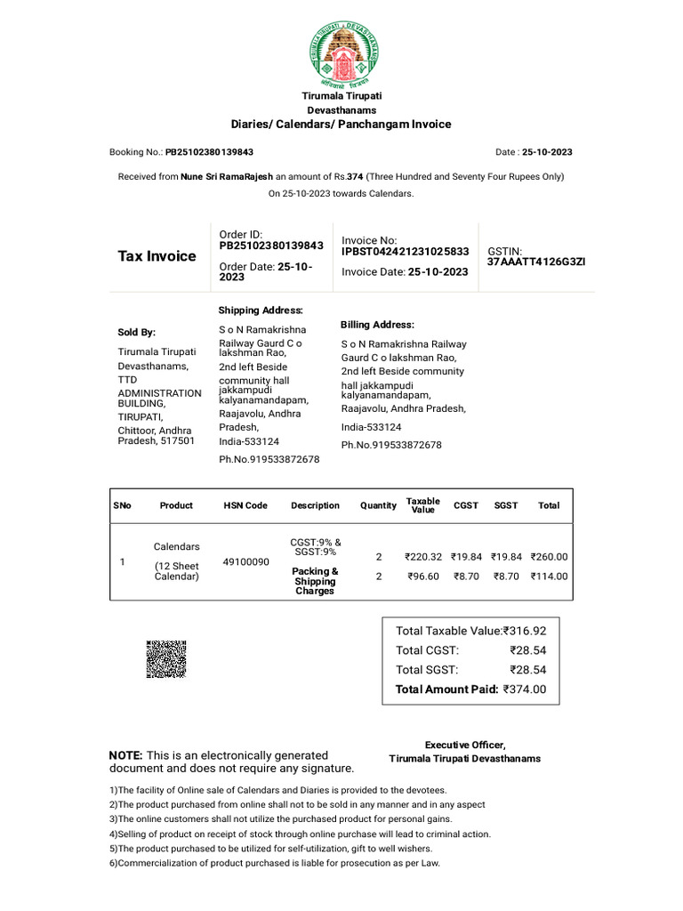 TTD Calendar 2024 | PDF | Invoice | Government