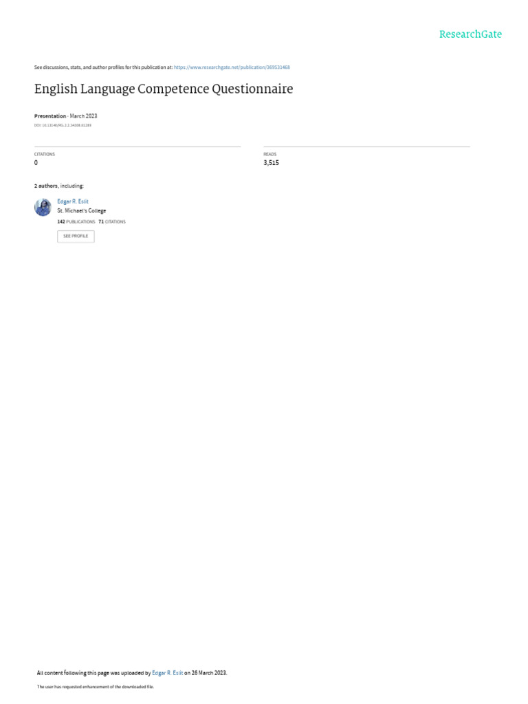 English Language Competence Survey | PDF | English Language | Idiom