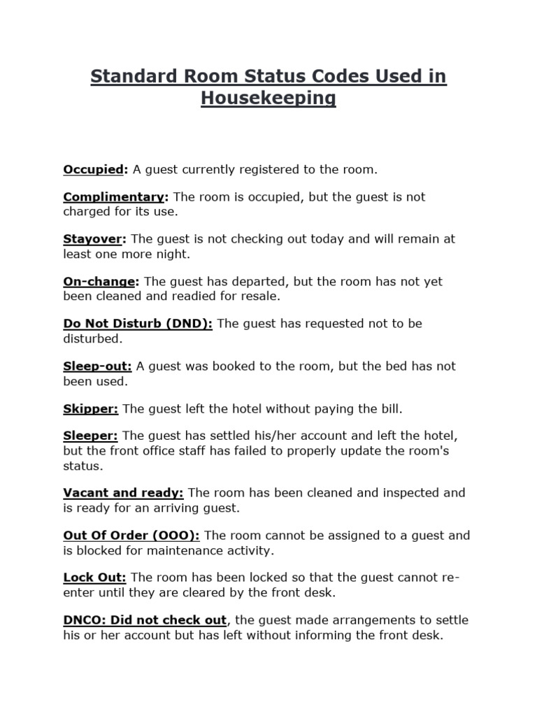 Status Codes Used in Housekeeping PDF