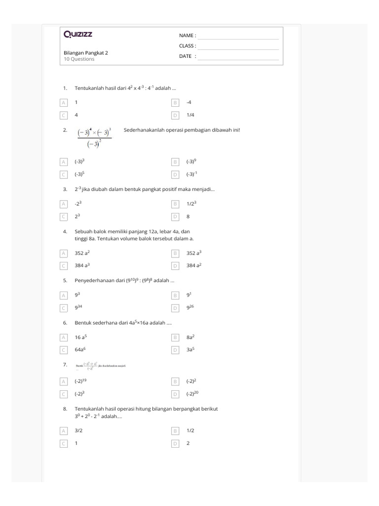 Bilangan Pangkat 2 7C | PDF