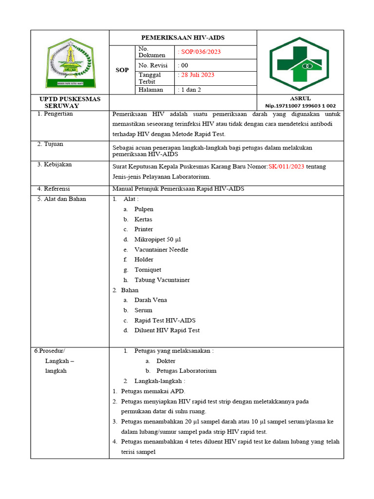 Sop Pemeriksaan Hiv Aids Pdf