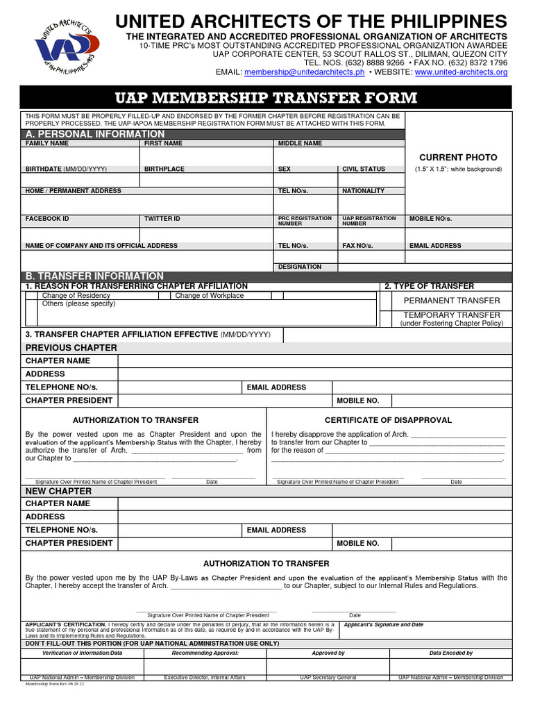 Uap Membership Transfer Form PDF