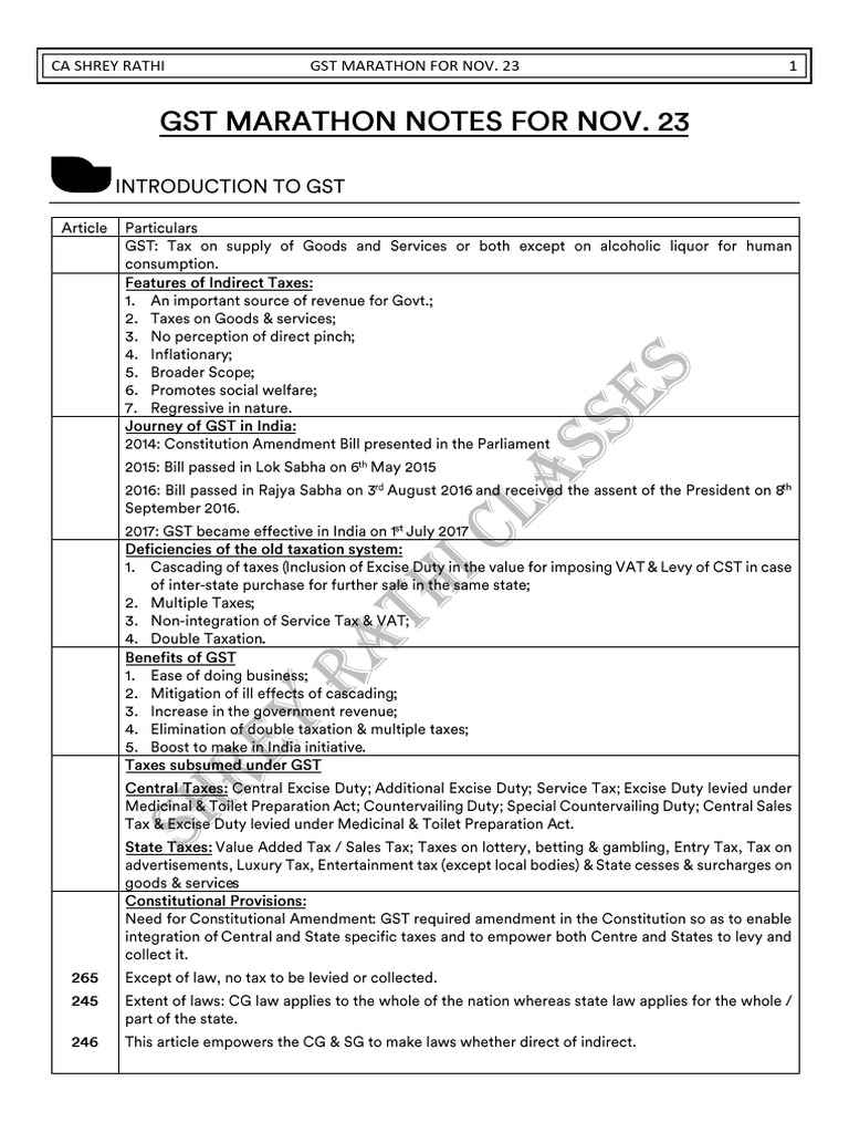 GST Marathon Notes For Nov. 23 | PDF