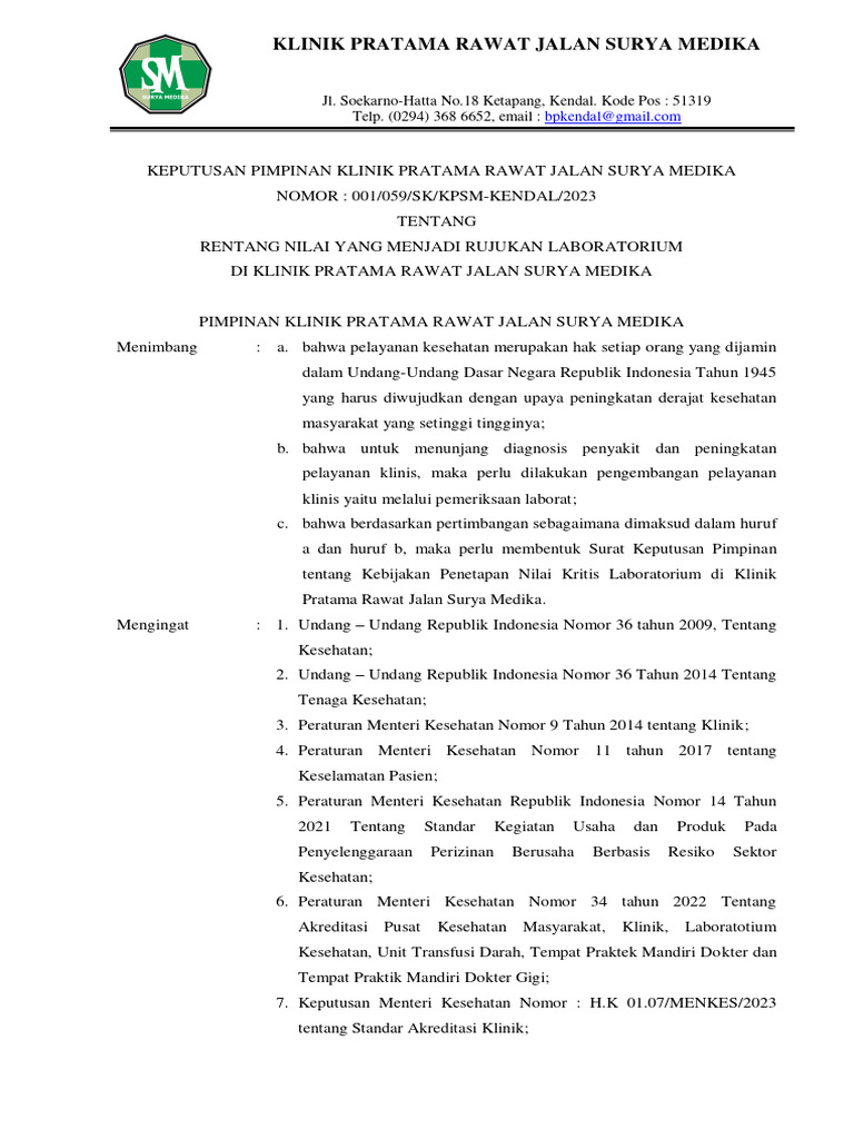 SK Penetapan Rentang Nilai Normal | PDF