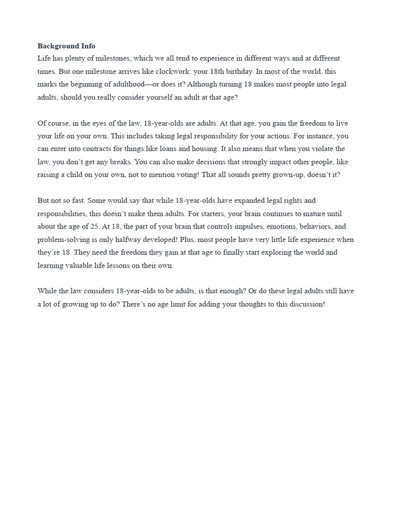 ELI5 WHY IS 18 CONSIDERED THE AGE YOU BECOME AN ADULT AS intelligence overview