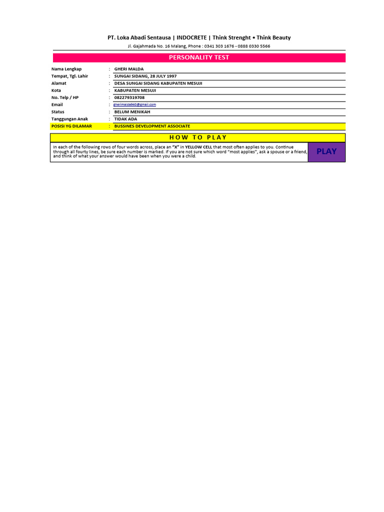Personality Test | PDF