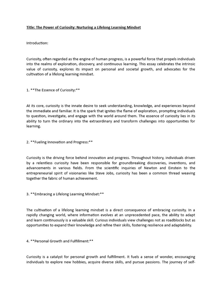 Lifelong Learning Through Curiosity | PDF | Curiosity | Mindset