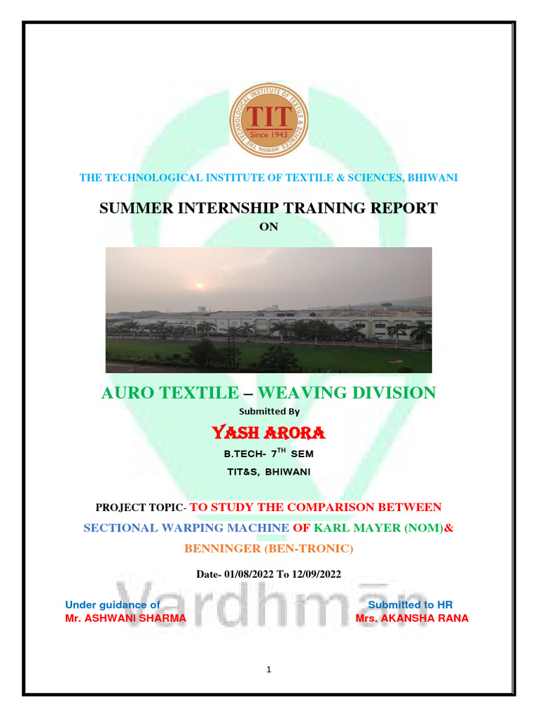 Yash Arora Report | PDF | Yarn | Textiles