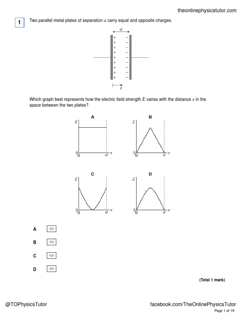Aqa Uniform Electric Fields Qp Pdf Electron Force