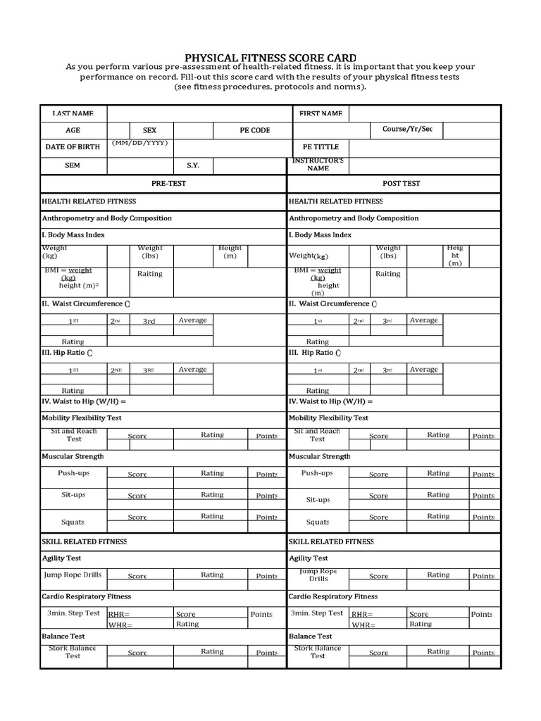 Physical Fitness Test Procedures | PDF | Body Mass Index | Kilogram