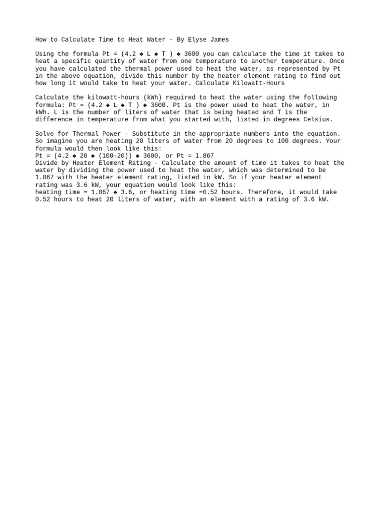 How To Calculate Time To Heat Water PDF