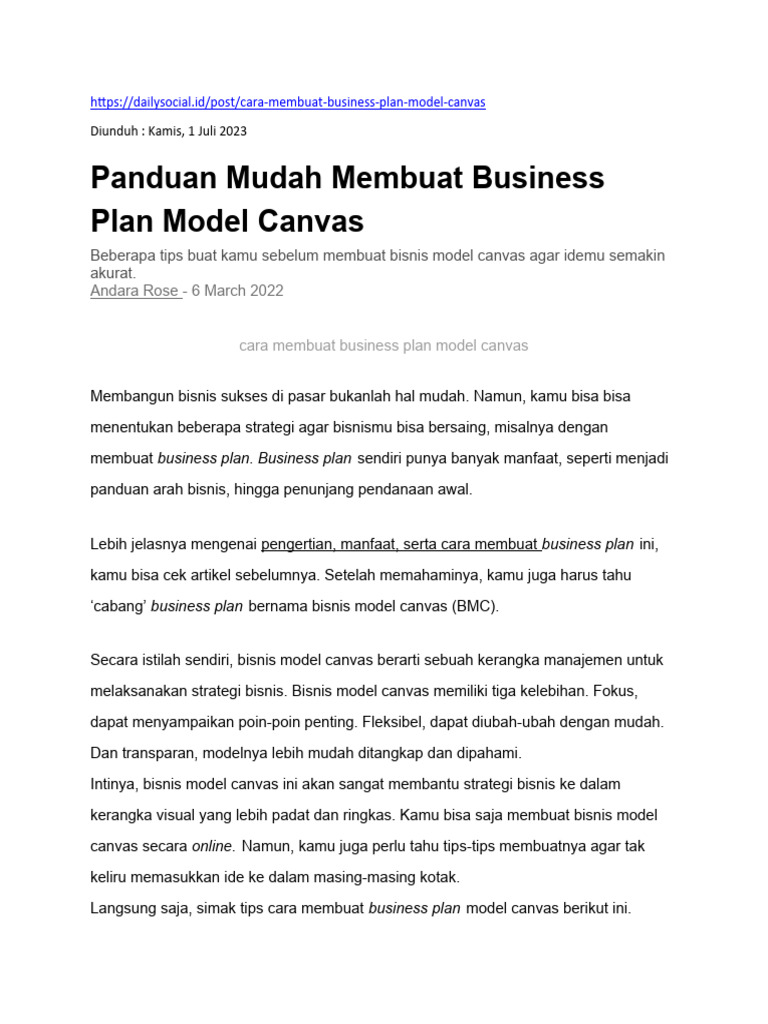 Tips Membuat Business Plan Model Canvas | PDF
