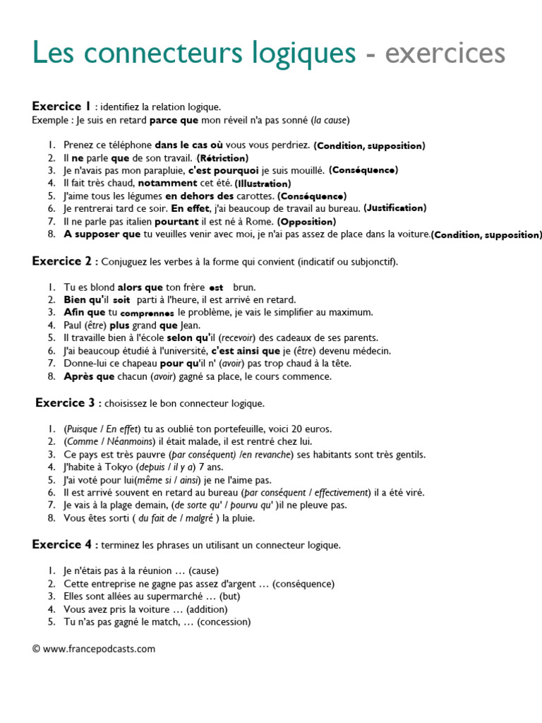Exercices sur les connecteurs logiques | PDF
