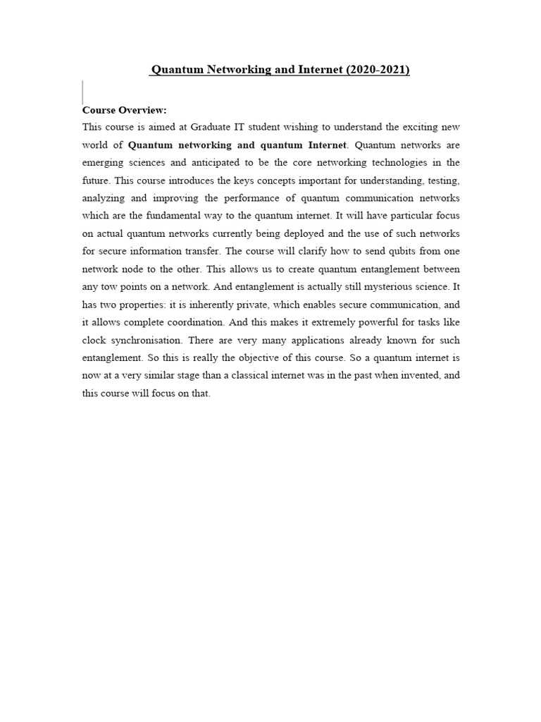 Quantum Networking Course Overview | PDF | Quantum Computing | Quantum ...