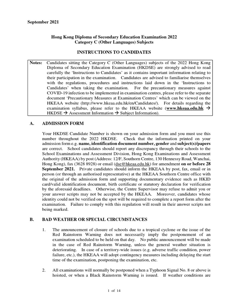 Cat C Instructions To Candidates Sep 20222023 PDF