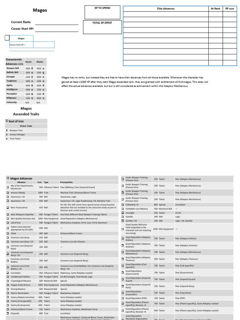 Advanced Dark Heresy - Character Sheet - Ascension - Magos | PDF