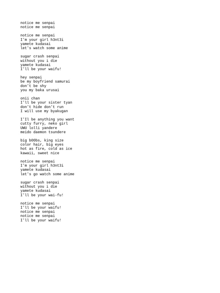 Notice Me Senpai Song Lyrics | PDF
