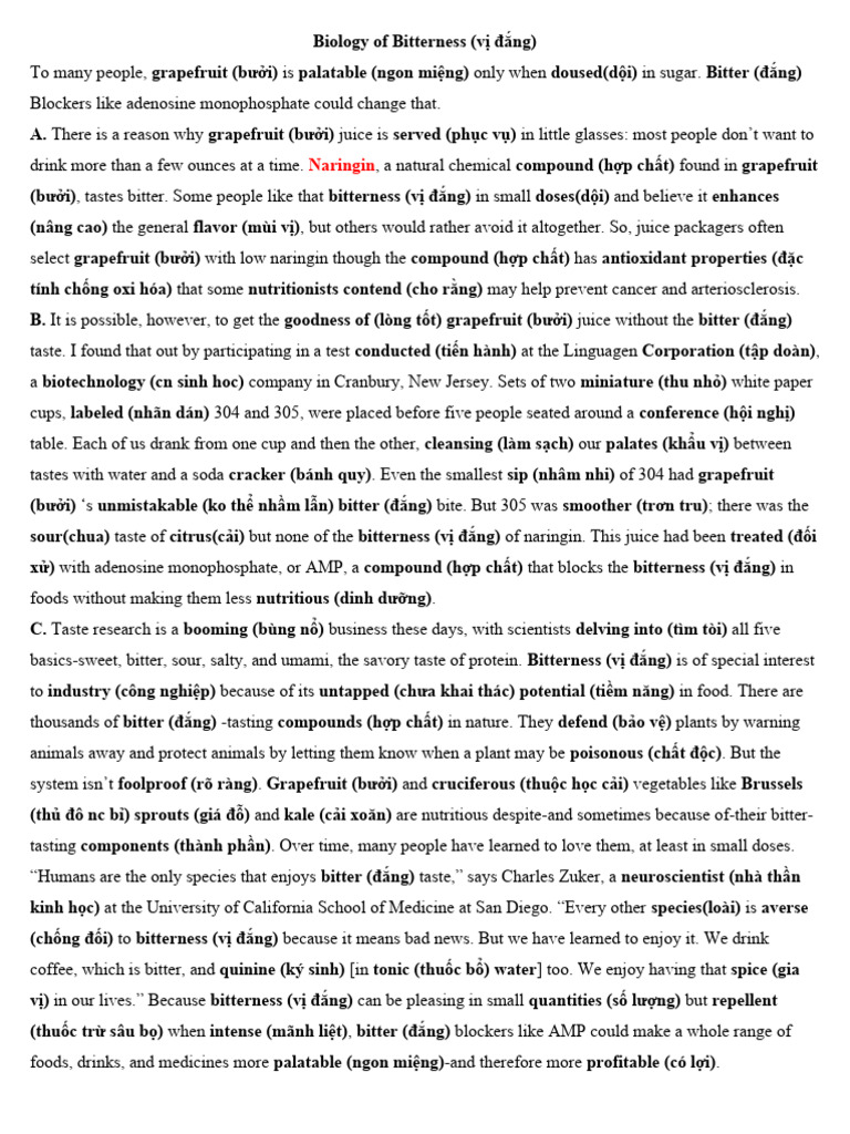 Biology of Bitterness Có Từ Vựng PDF Taste Salt
