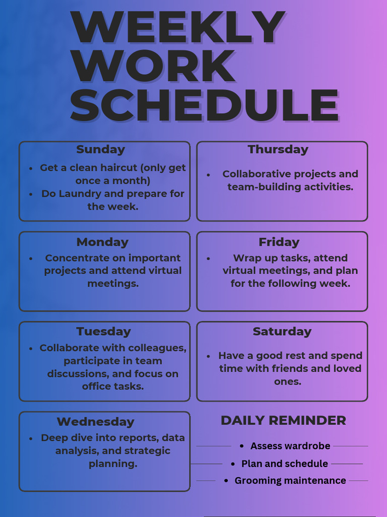 White black simple work schedule planner pdf