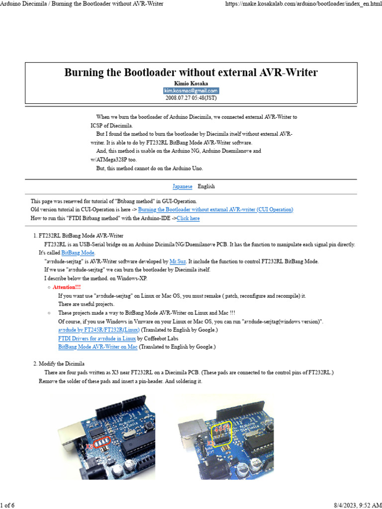 Burning The Bootloader Without AVRWriter PDF Arduino Booting