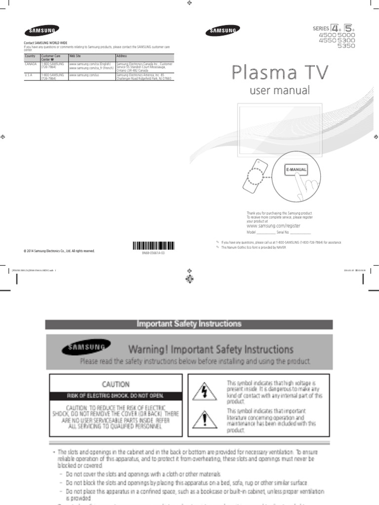 Plasma TV User Manual PDF Hdmi Menu