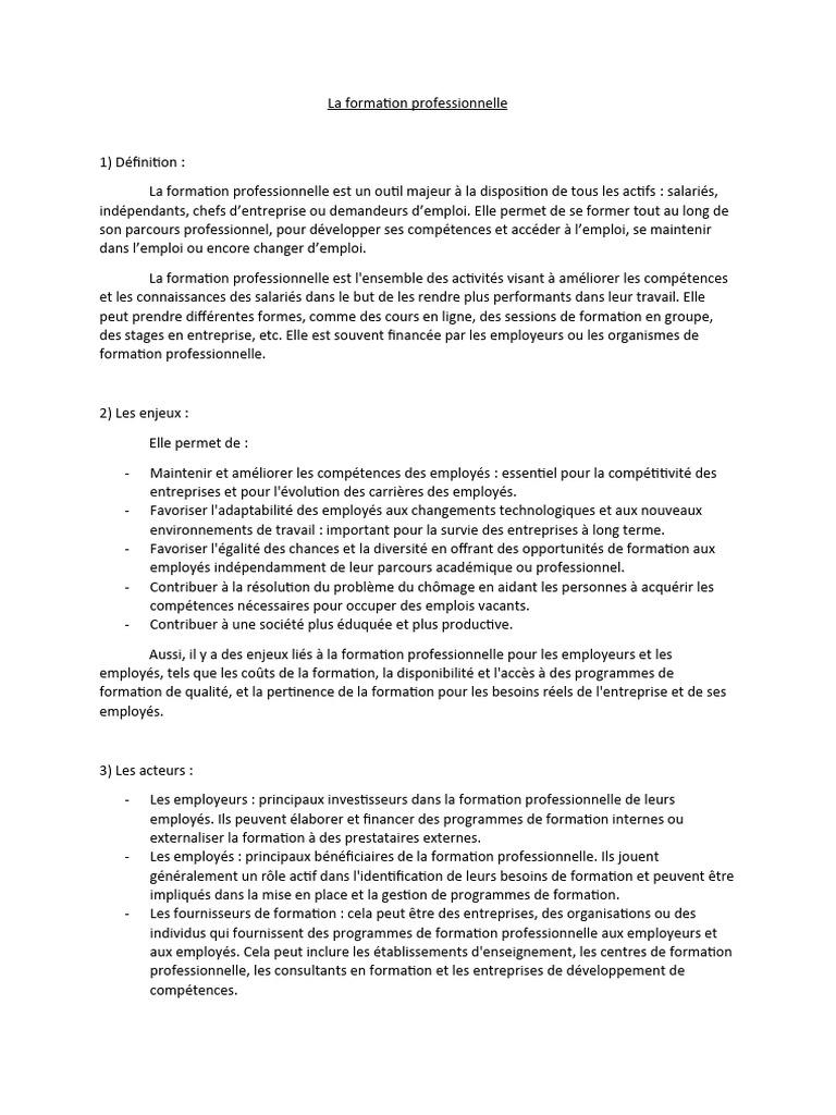 Importance de la formation professionnelle | PDF | Gestion de projet ...