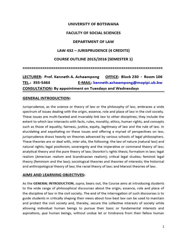 Jurisprudence Course Outline 2015/16 | PDF | Jurisprudence | Ethical ...