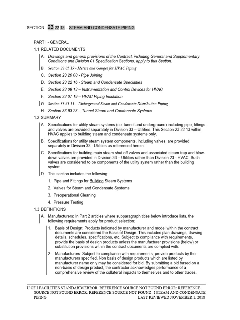 23 22 13 Steam and Condensate Piping PDF Pipe (Fluid Conveyance