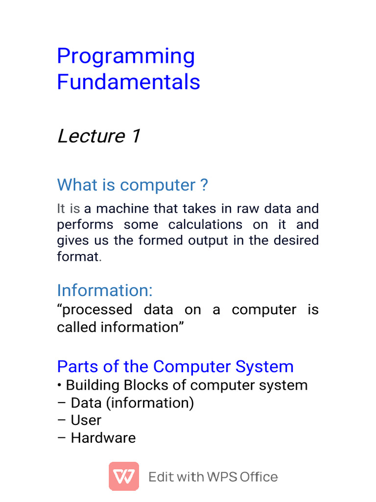 Programming Fundamentals 1st | PDF | Computer Data Storage | Read Only ...