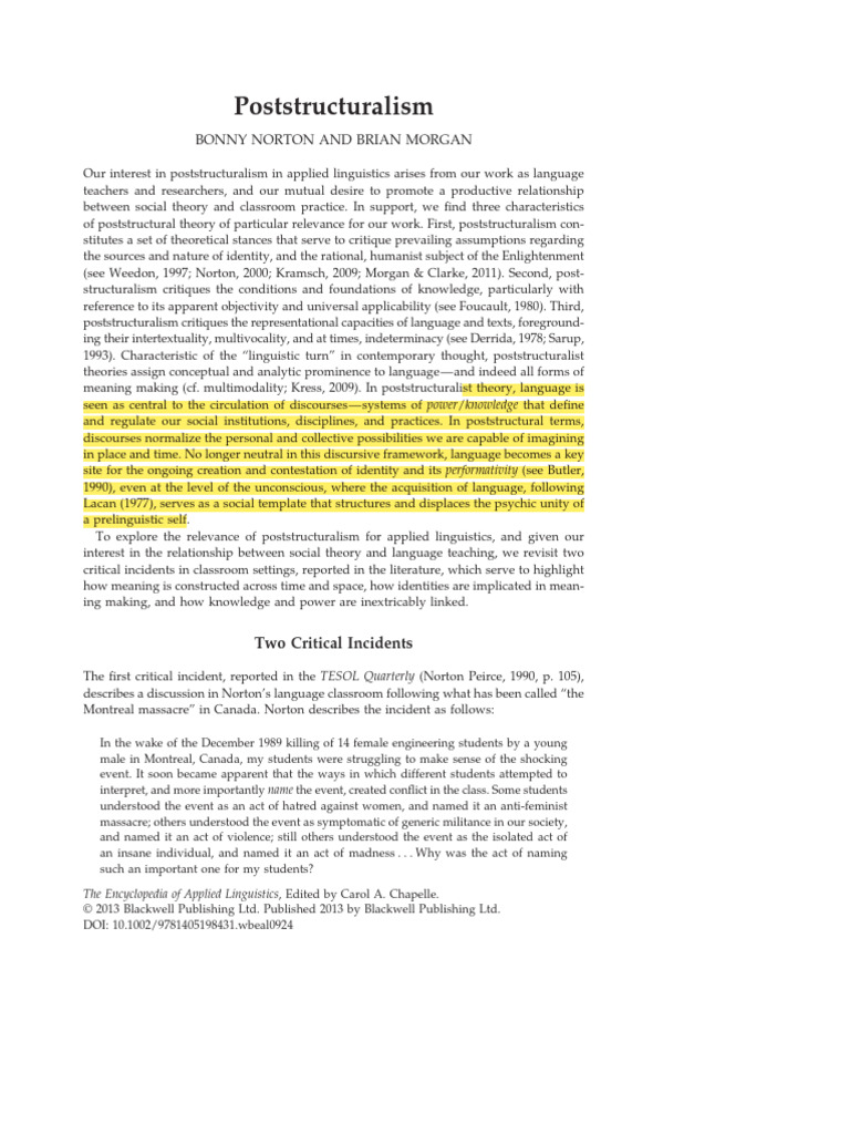 Norton and 2013 Language and Poststructuralism PDF