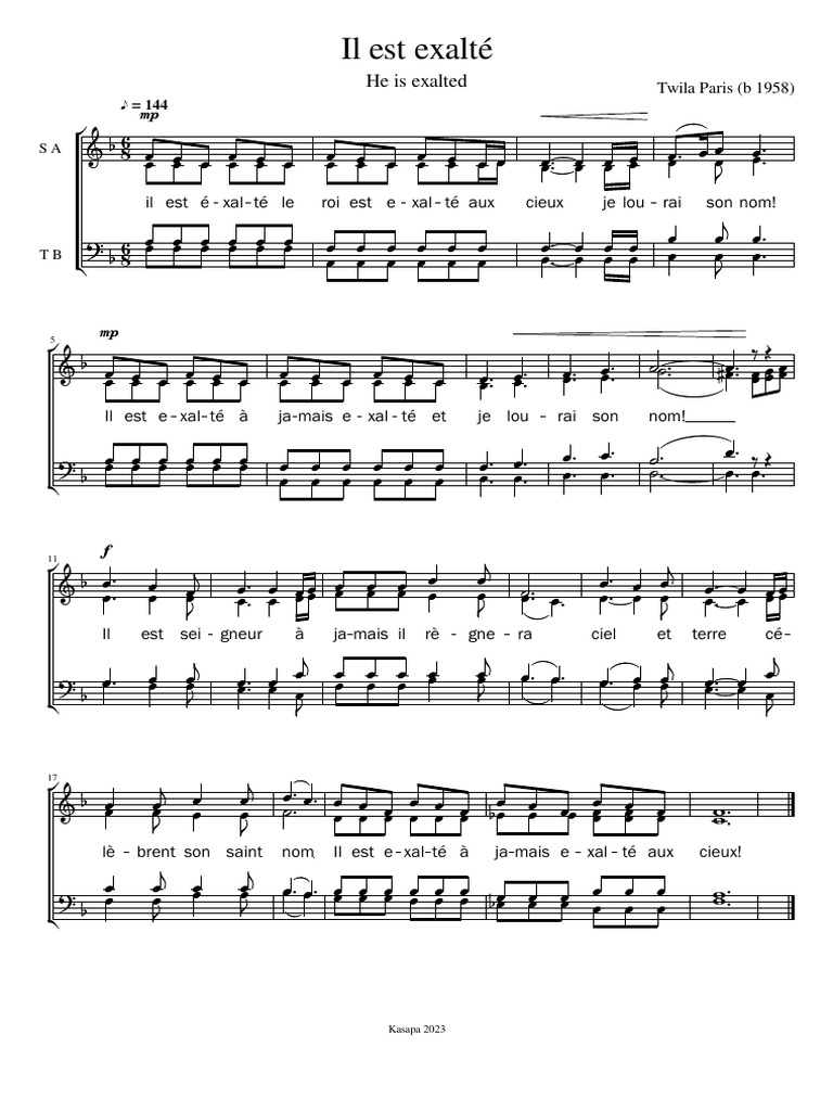 Il est exalté : Paroles et accords | PDF