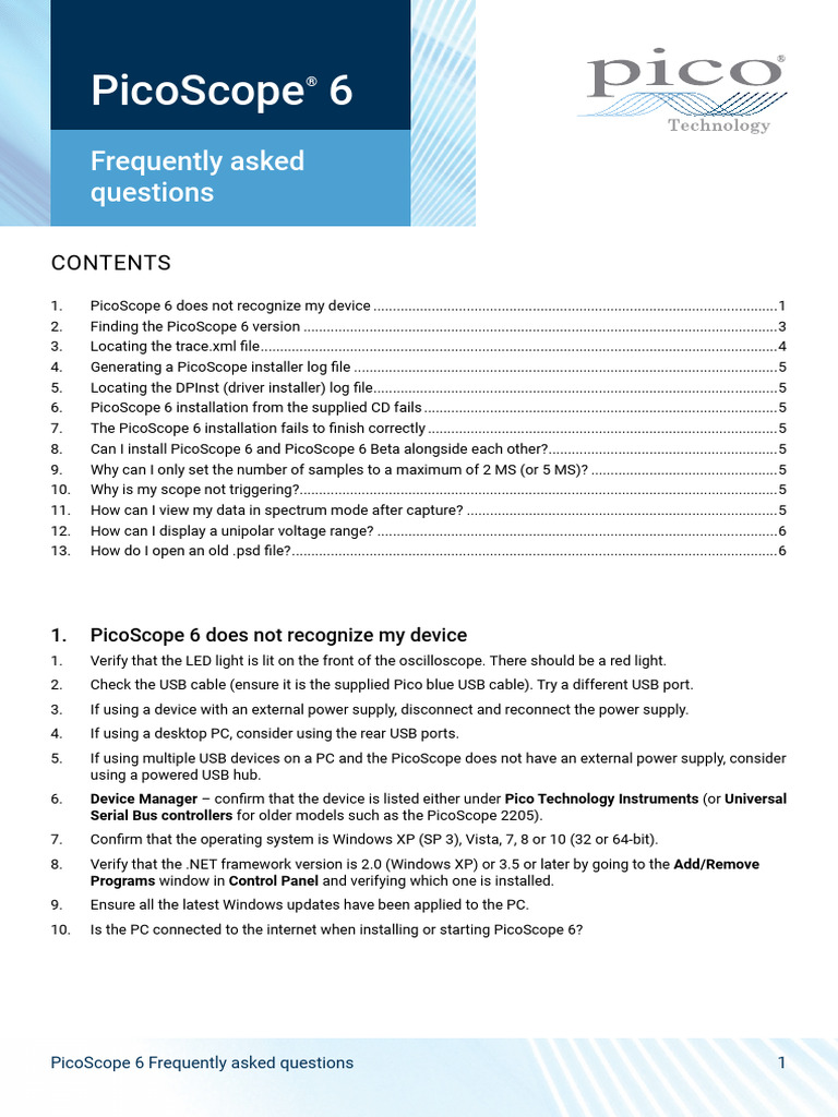 Picoscope 6 Frequently Asked Questions PDF Microsoft Windows