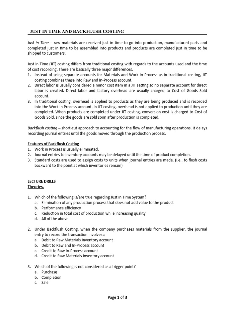 JIT and Backflush Costing Explained | PDF | Lean Manufacturing | Inventory